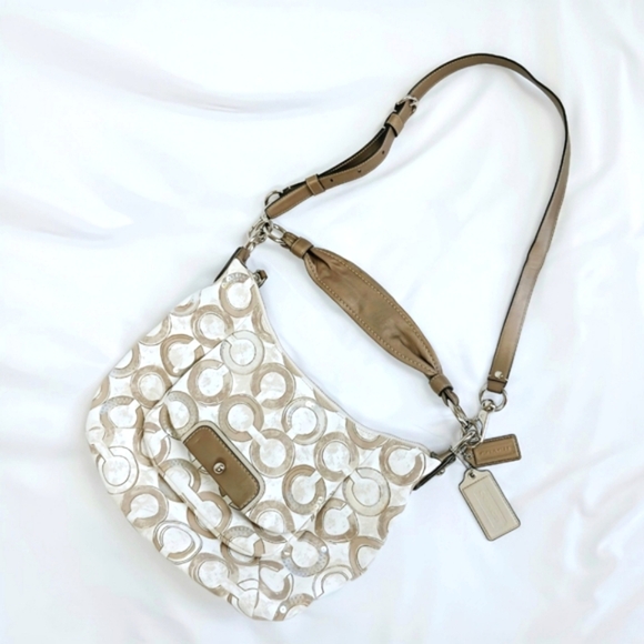 NWOT Coach Kristin Sequin Op Art Hobo Bag Tan Pink Logo L1082-16791 Shoulder - Picture 15 of 16